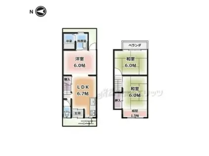 京都市烏丸線 北山駅(京都) 徒歩20分 2階建 築62年(3LDK)の間取り写真