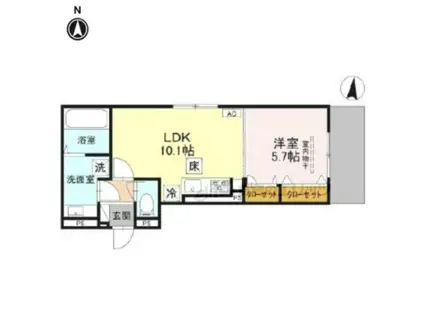 GRAMM六地蔵C棟(1LDK/1階)の間取り写真