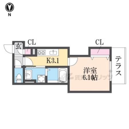 クリエオーレ小若江(1K/2階)の間取り写真