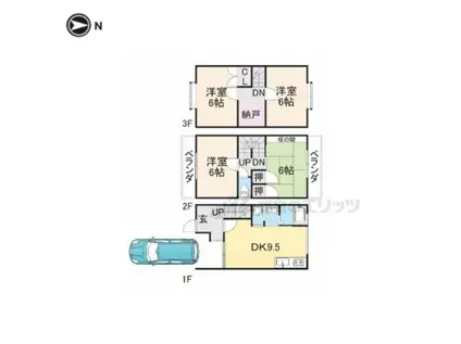 京都市東西線 御陵駅 徒歩19分 3階建 築30年(4DK)の間取り写真