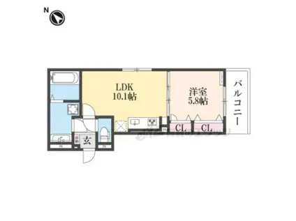 GRAMM六地蔵A棟(1LDK/2階)の間取り写真