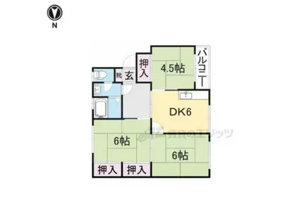 修学院B棟(3DK/2階)の間取り写真