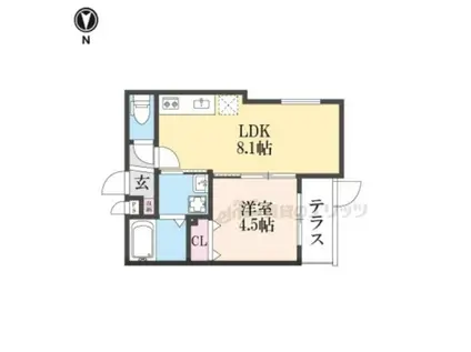 グランツ東福寺(1LDK/1階)の間取り写真