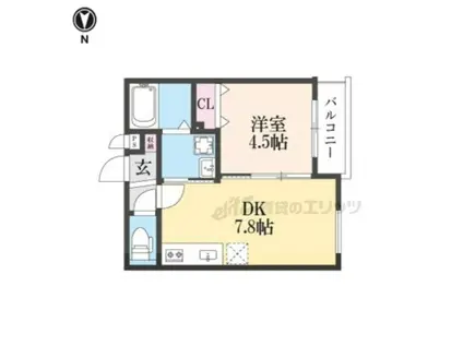 グランツ東福寺(1LDK/2階)の間取り写真