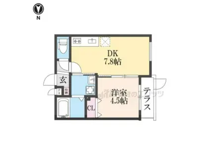 グランツ東福寺(1LDK/1階)の間取り写真