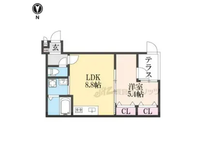 グランツ東福寺(1LDK/1階)の間取り写真