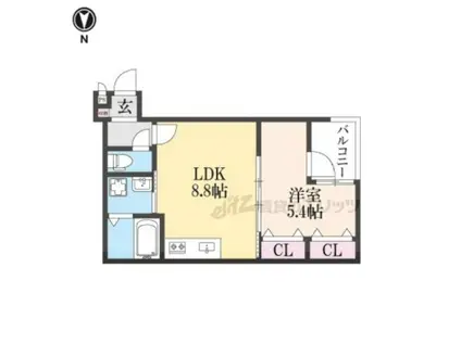 グランツ東福寺(1LDK/3階)の間取り写真