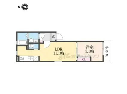 YUMARIN7茶山(1LDK/1階)の間取り写真
