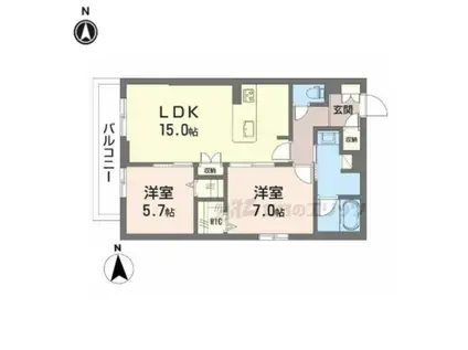 シャーメゾン 光悠新町(2LDK/2階)の間取り写真