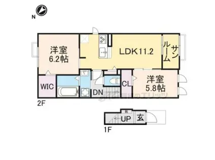 クレメント公文名(2LDK/2階)の間取り写真