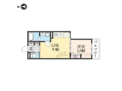プレサンスクレージュ喜里川町 ノース(1LDK/2階)の間取り写真