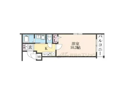 CREST TAPP京都丹波口(1K/2階)の間取り写真