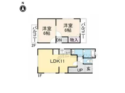 近鉄南大阪線 高田市駅 徒歩8分 2階建 築54年(2LDK)の間取り写真