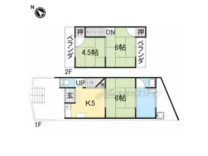 京福嵐山本線 太秦広隆寺駅 徒歩14分 2階建 築57年(3K)の間取り写真