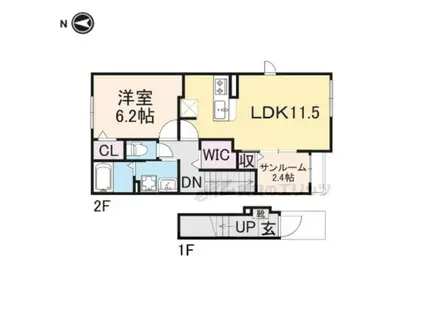 グランドハイツ(1LDK/2階)の間取り写真