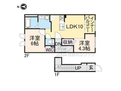 メゾン・ド・ヴェルデ若江(2LDK/2階)の間取り写真