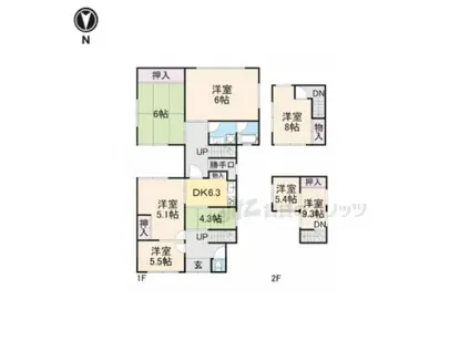 近江鉄道本線 ひこね芹川駅 徒歩17分 2階建 築57年(8LDK)の間取り写真