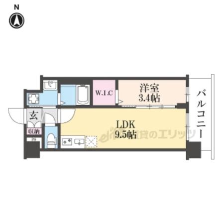 ソルテラス京都JUJO華(1LDK/3階)の間取り写真