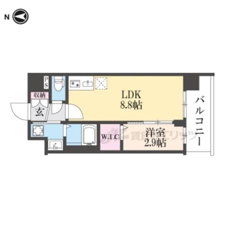 ソルテラス京都JUJO華(1LDK/4階)の間取り写真