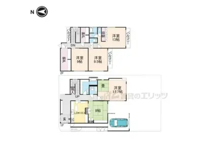 近鉄難波・奈良線 東生駒駅 徒歩18分 2階建 築40年(5LDK)の間取り写真