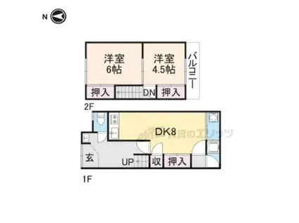 京都市東西線 東野駅(京都) 徒歩15分 2階建 築53年(2DK)の間取り写真
