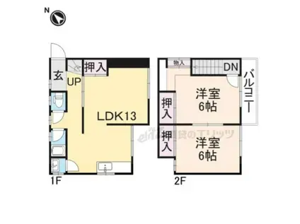 京阪電気鉄道京阪線 牧野駅 徒歩13分 2階建 築54年(2LDK)の間取り写真