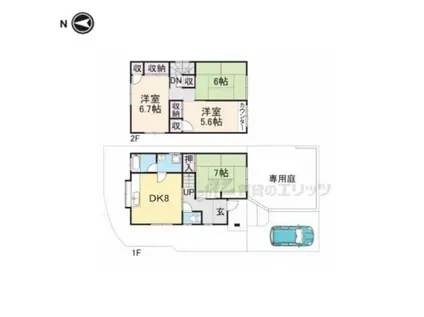 近鉄難波・奈良線 菖蒲池駅 徒歩15分 2階建 築41年(4DK)の間取り写真