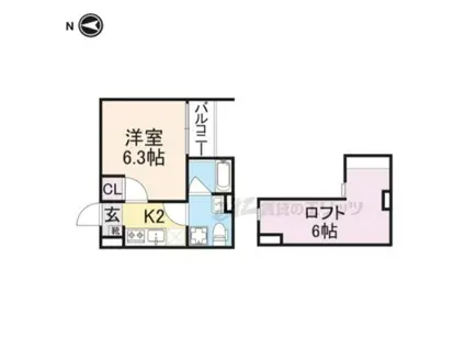スカイヴィラ立花(1K/2階)の間取り写真