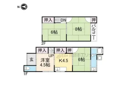 阪急電鉄京都線 東向日駅 徒歩9分 2階建 築54年(4DK)の間取り写真