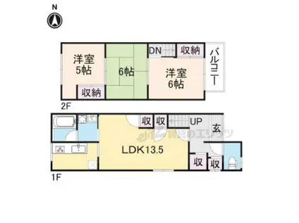阪急電鉄京都線 洛西口駅 徒歩22分 2階建 築55年(3LDK)の間取り写真