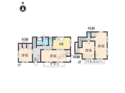 近鉄生駒線 元山上口駅 徒歩23分 2階建 築47年(4DK)の間取り写真