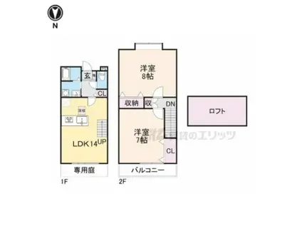 MAKANI長岡京(2LDK/2階)の間取り写真