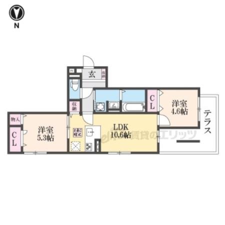 D-ROOM伏見駅前(2LDK/1階)の間取り写真