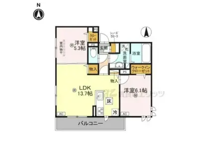 GRAMM東小野堀町ウエスト(2LDK/1階)の間取り写真