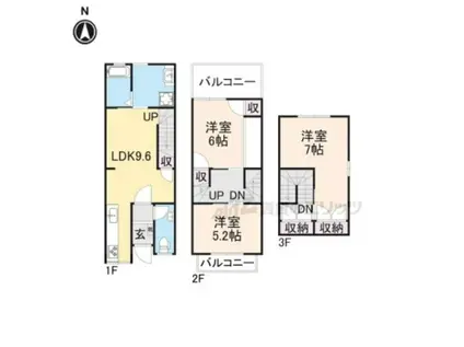 京都市東西線 二条駅 徒歩9分 3階建 築53年(3LDK)の間取り写真
