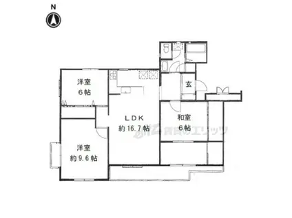 近鉄東生駒ガーデンハイツD棟(3LDK/1階)の間取り写真