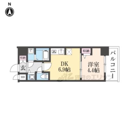 CREST TAPP 京都太秦天神川 DEX (1DK/3階)の間取り写真