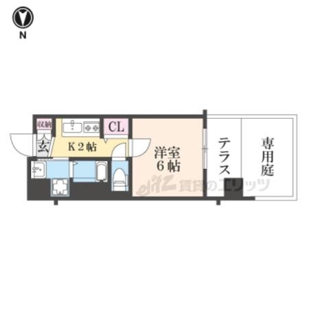 アクアプレイス京都千本丸太町(1K/1階)の間取り写真