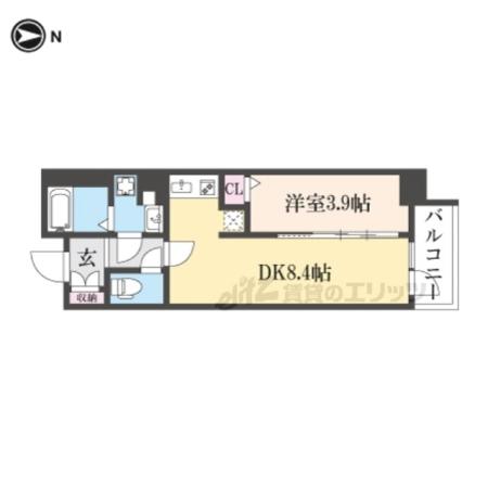 アクアプレイス京都千本丸太町(1DK/2階)の間取り写真