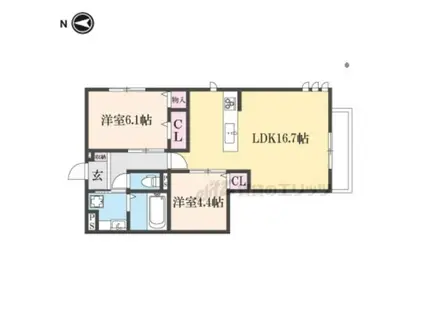 嵯峨広沢西裏町D-ROOM(2LDK/2階)の間取り写真