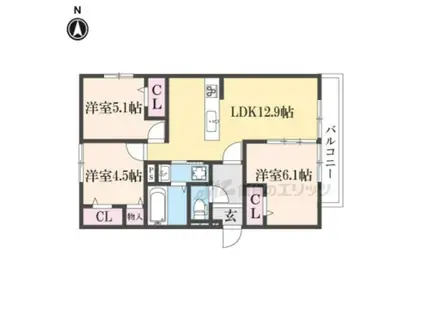 嵯峨広沢西裏町D-ROOM(3LDK/2階)の間取り写真