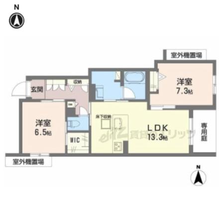 シャーメゾン 香芝 ワイケイ(2LDK/1階)の間取り写真