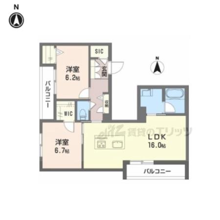 シャーメゾン西大寺南(2LDK/2階)の間取り写真