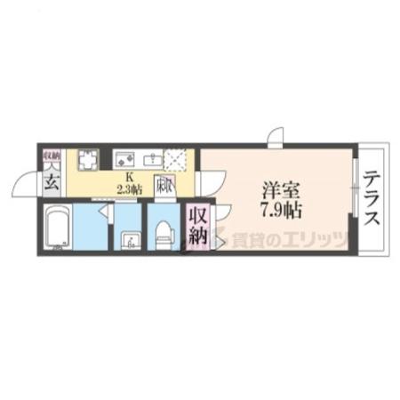 フェリシード西今(1K/1階)の間取り写真