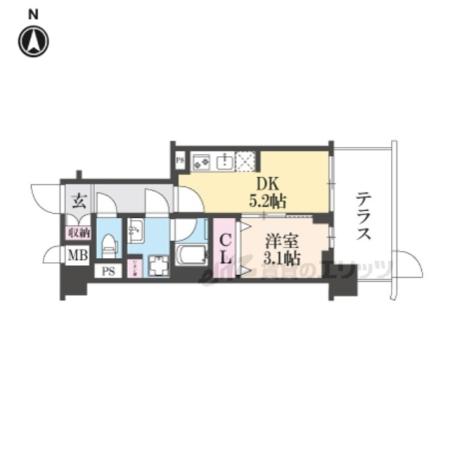 アスヴェル京都西大路サウス(1DK/1階)の間取り写真