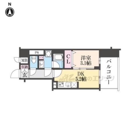 アスヴェル京都西大路サウス(1DK/3階)の間取り写真