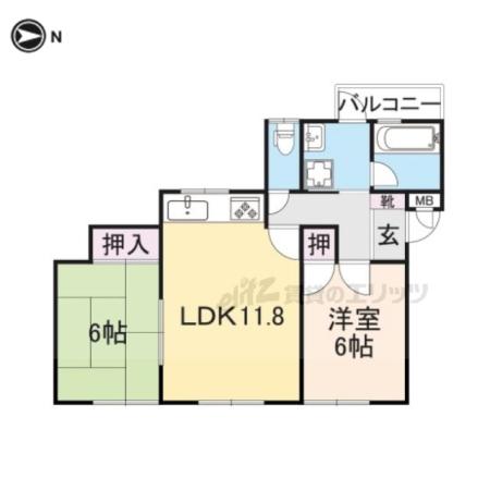 京都市烏丸線 北大路駅 バス乗車時間:6分 大徳寺前バス停で下車 徒歩7分 2階建 築29年(2DK)の間取り写真