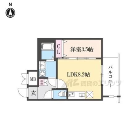 ファーストフィオーレ京都コーヴォ(1LDK/4階)の間取り写真