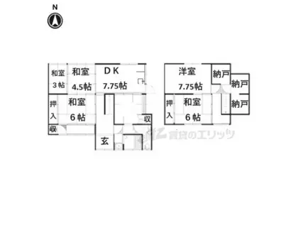 近鉄田原本線 但馬駅 徒歩9分 2階建 築43年(6DK)の間取り写真