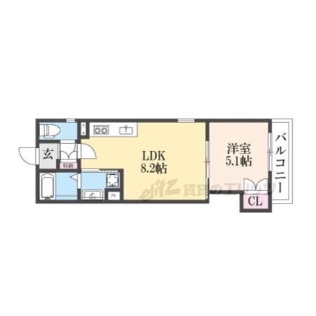 クリエオーレ牧野本町(1LDK/2階)の間取り写真